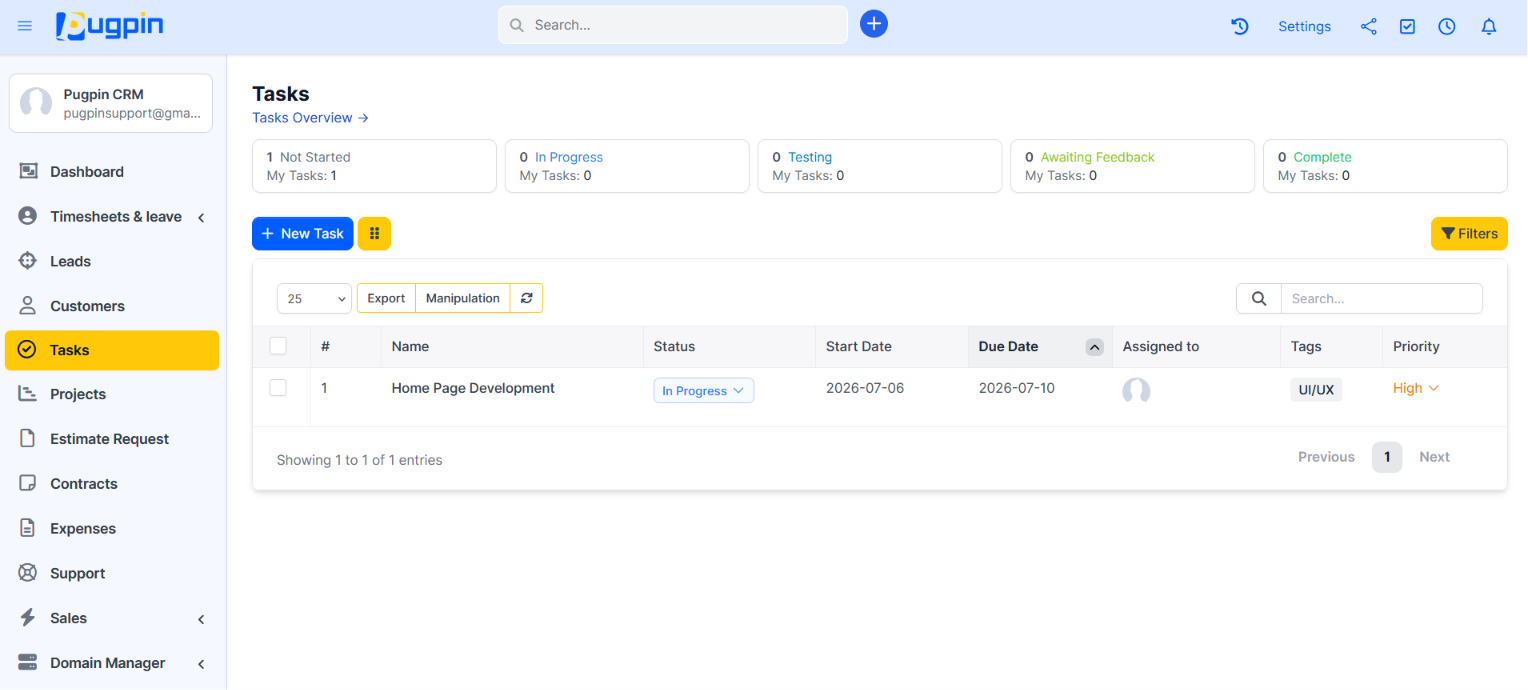 PugPin CRM dashboard preview